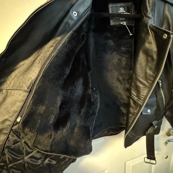 Leather Biker Moto Jacket Embroidered Eagle West Star Choppers Lined Unisex Med